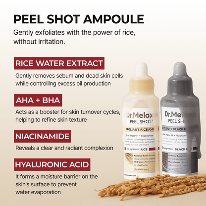 🔥Peel Shot Glow Rice Ampoule Duo - Serums for Brightening, Exfoliating, and Moisturizing
